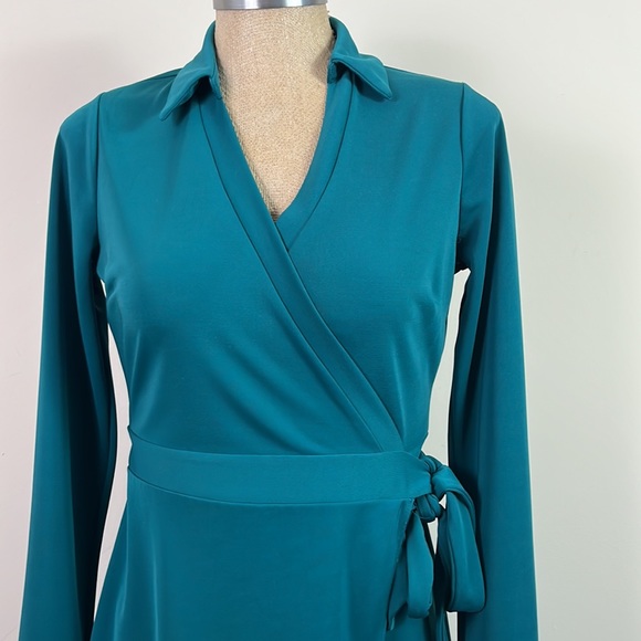 The Limited Women’s Faux Wrap Dress Size Small 100% Polyester Green Long Sleeve - Picture 3 of 8